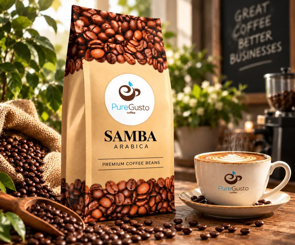 PureGusto SAMBA Arabica Coffee Beans 6 x 1 KG - Coffee Supplies